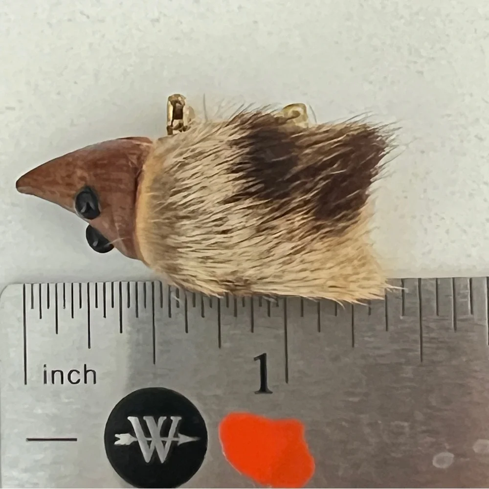 VTG 50s Danish Teak Wood and Fur Hedgehog Brooch Pin MCM Denmark Animal